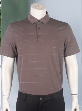 金利来男装翻领短袖T恤2024夏季标准含桑蚕丝条纹MTSG16912064-77