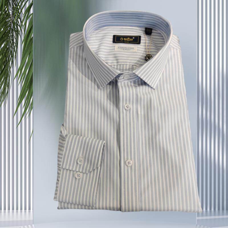 金利来男装免烫长袖衬衫春秋条纹修身纯棉商务正装MSL22231723-35