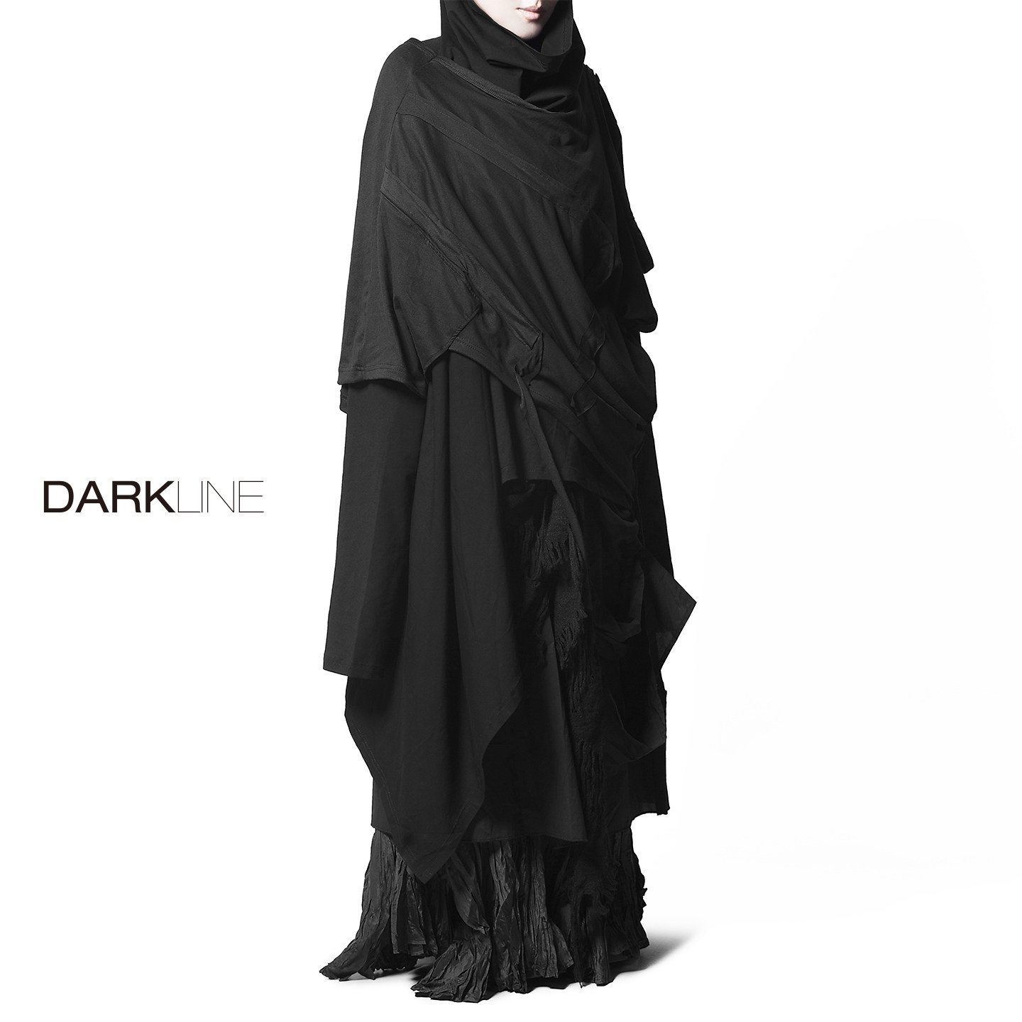 [DL] yohji暗黑解构立体廓形剪裁不对称荡褶层叠无性别两件套上衣