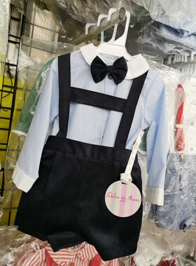 DULCE DE FRESA男童衬衫背带短裤套装配蝴蝶结DF5005