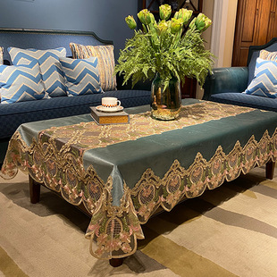 轻奢金丝绒美式茶几桌布现代简约蕾丝感欧式餐桌台布