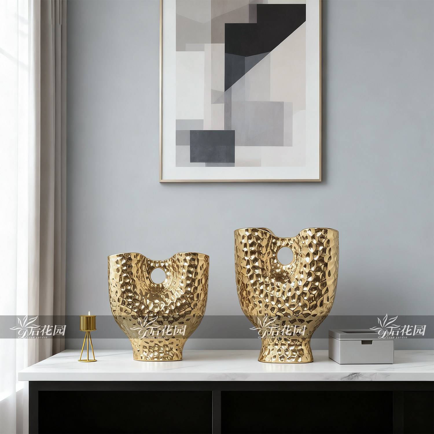 现代轻奢创意电镀金陶瓷花瓶展厅样板间高级感软装饰品摆设,家居饰品,花瓶,淘宝优惠券,粉丝福利购,淘宝优惠卷