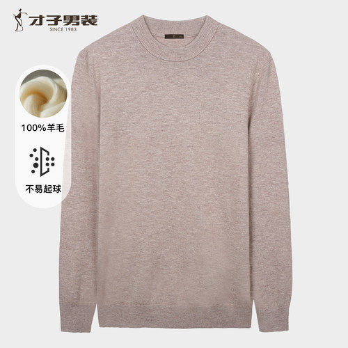 才子半高领100%纯羊毛衫男士2026冬季新款精纺抗起球加厚针织毛衣