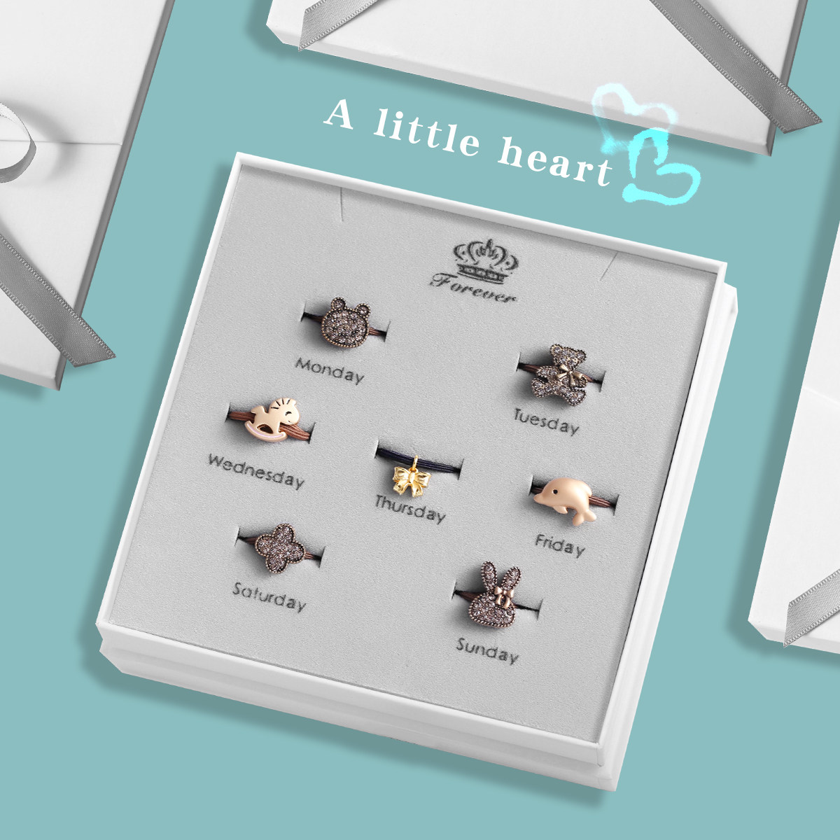 蝴蝶结925纯银吊坠头绳礼盒