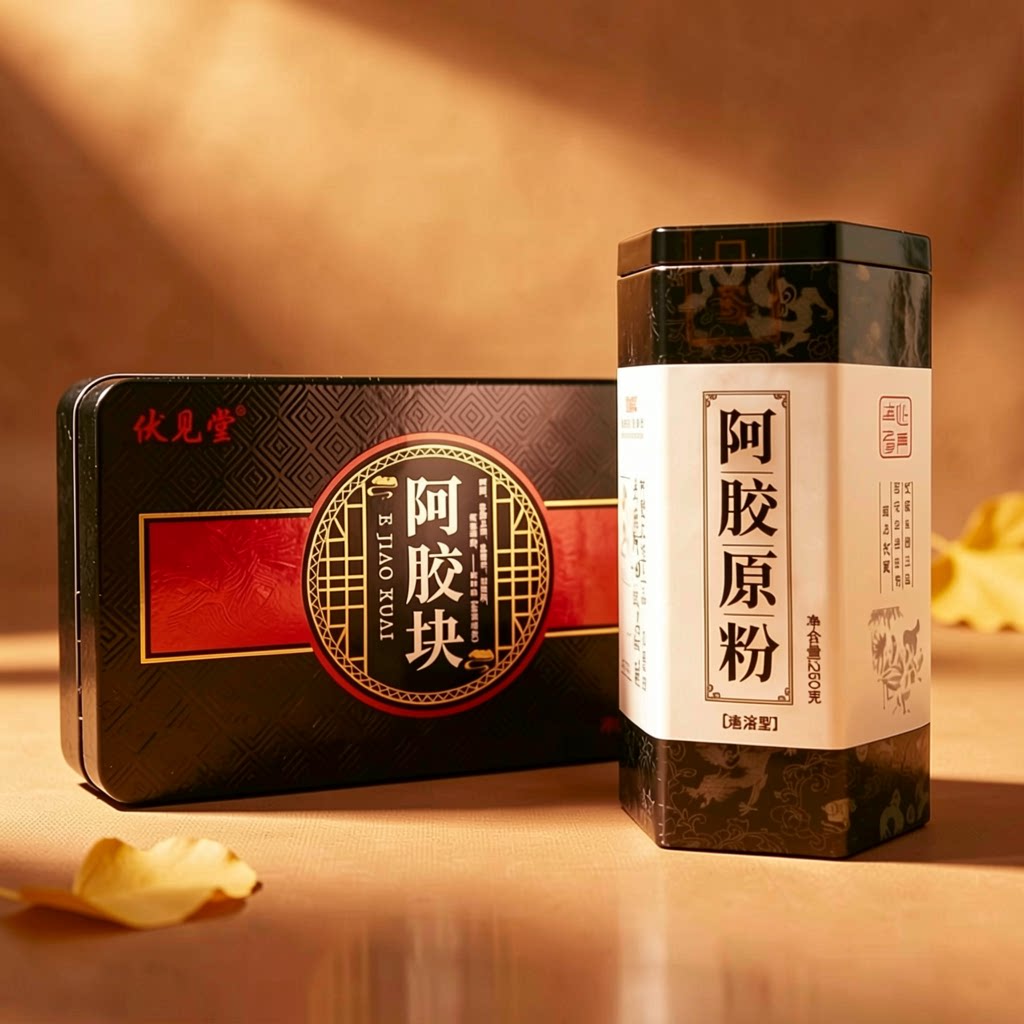 伏见堂山东驴皮阿胶块送阿胶粉250g原块纯手工原产地直发铁盒阿胶