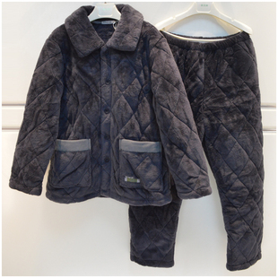 精雅特价男士睡衣冬季雅舒绒三层夹棉素色简约可外穿女家居服套装