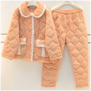 精雅女士睡衣冬季雅舒绒三层夹棉加厚素色简约休闲可外穿女家居服