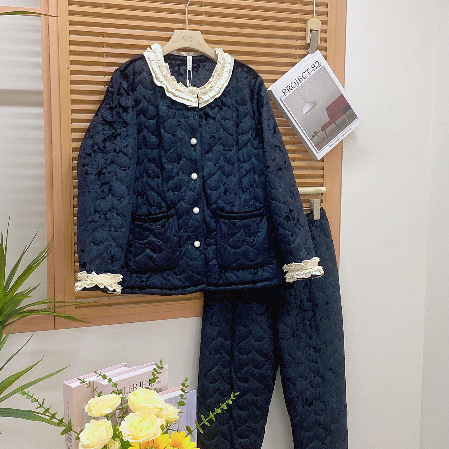 安杜拉女士睡衣2025冬季轻羽绒棉夹棉加厚保暖时尚小香风家居服套