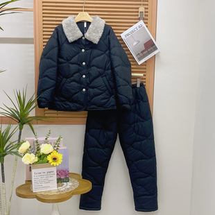 卡路曼女士睡衣2025冬季高奢轻羽绒棉夹棉加厚翻领可外穿家居服套