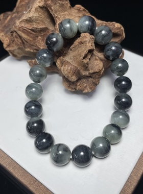 正品新疆和田玉天然玉石籽料青花墨玉男女款手链圆珠手串青碧白玉