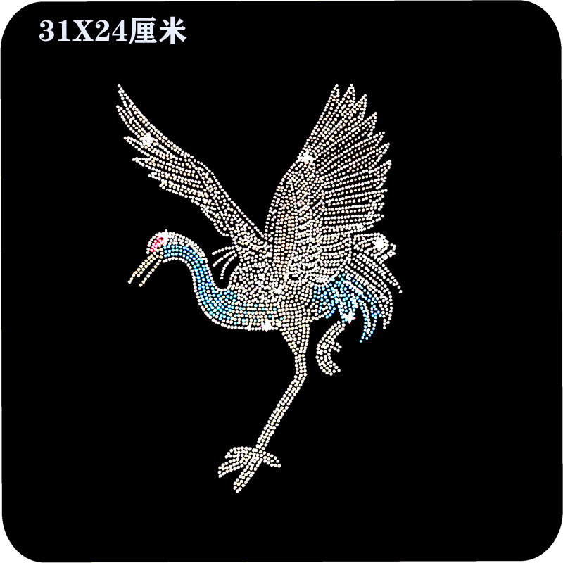 鹤烫钻图案贴胸前成品大图烫钻画图片