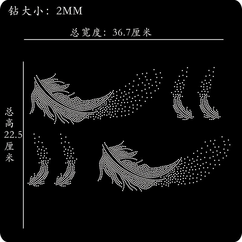 新款超闪大羽毛烫钻DIY定制贴钻图片
