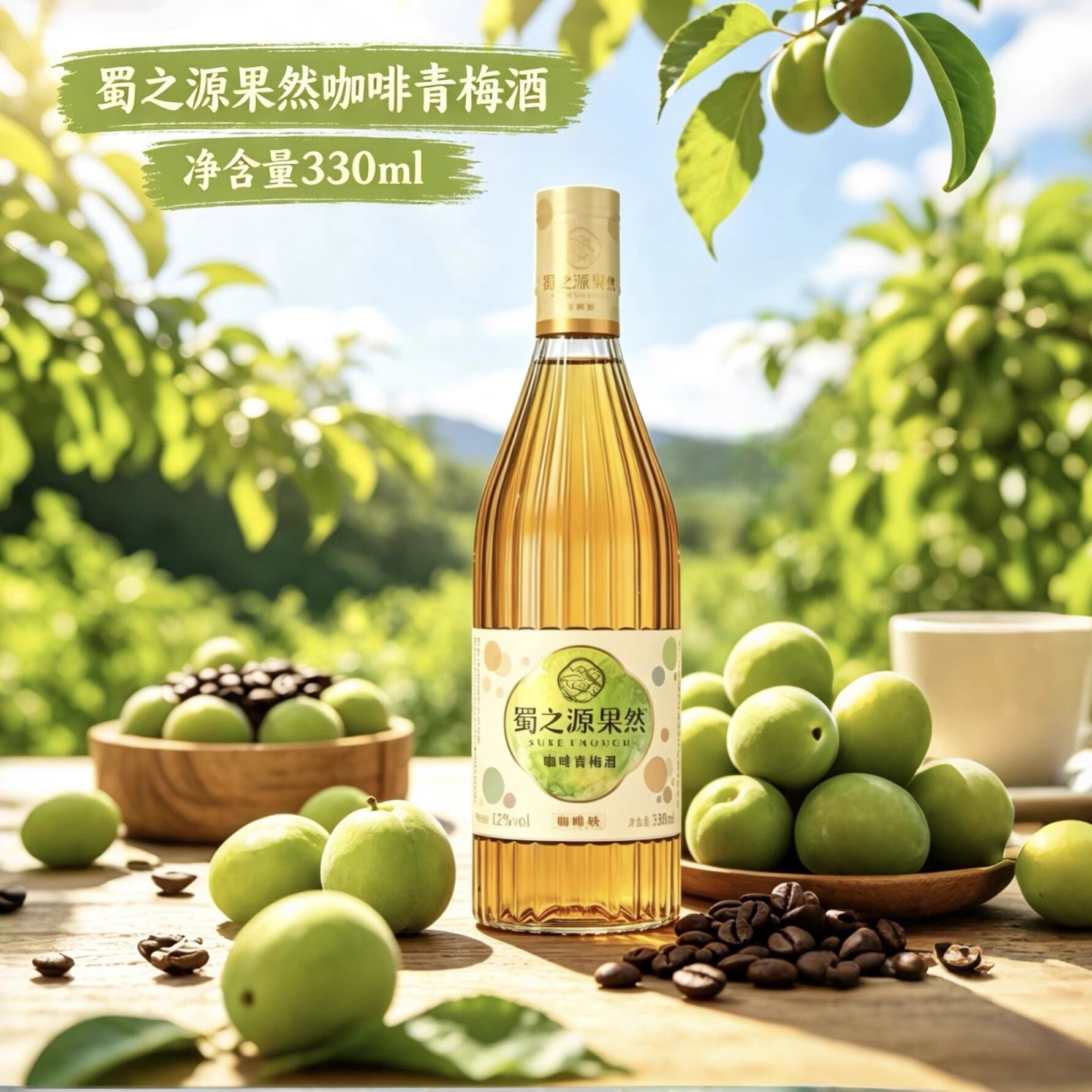 蜀之源果然白桃青梅酒咖啡青梅酒发酵型12度330ml/瓶青春果酒包邮