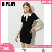DPLAY2025年夏季新款黑色连衣裙女气质修身短款收腰针织裙子短袖