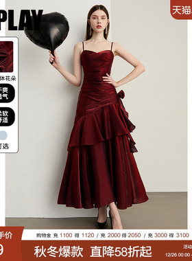 DPLAY【礼服系列】红色连衣裙女敬酒服法式礼服裙子鱼尾裙年会裙