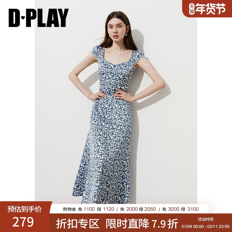 DPLAY【度假系列】2025年夏季新款蓝色连衣裙女气质法式裙子长裙,女装/女士精品,连衣裙,淘宝优惠券,粉丝福利购,淘宝优惠卷