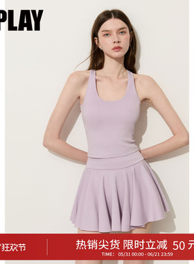 DPLAY紫色瑜伽套装含胸垫运动背心套装2026夏季喇叭裤休闲套装女