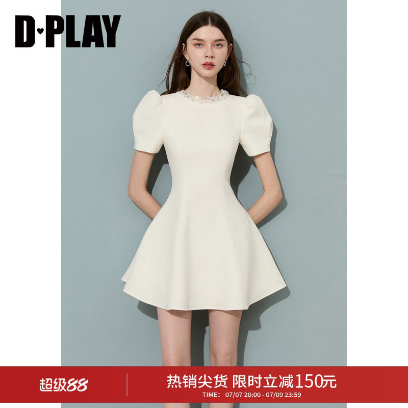 DPLAY【千金礼服】白色连衣裙气质重工钉珠短裙2026年夏季小白裙