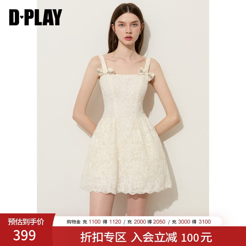 DPLAY白色蕾丝连衣裙蝴蝶结吊带连衣裙2026夏季新款短款裙子图片
