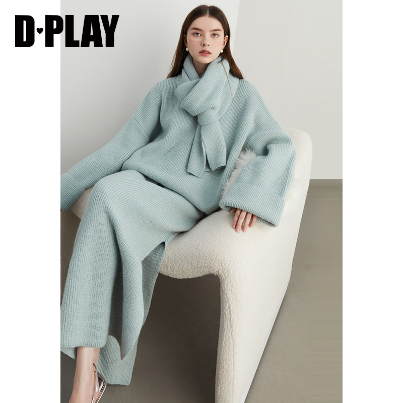 DPLAY圆领翻袖针织毛衣