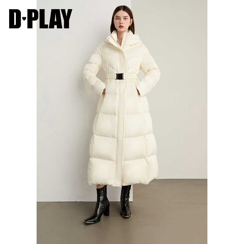 DPLAY【黑标鹅绒服】2025冬新白色长款女95白鹅绒保羽绒暖外套