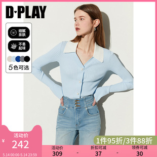 爱心针织衫 DPLAY春季 通勤蓝拼白修身 时尚 女装 上衣打底毛衣开衫