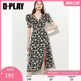 DPLAY夏季 连衣裙女茶歇裙海边度假沙滩裙 法式 碎花裙子长款