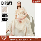 DPLAY 方领连衣裙女蝴蝶结公主裙沙滩裙 法式 惠品 2025年夏季