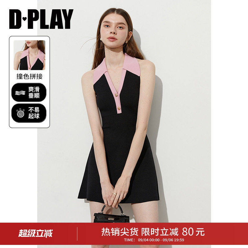 DPLAY黑色v领连衣裙冰丝短裙图片