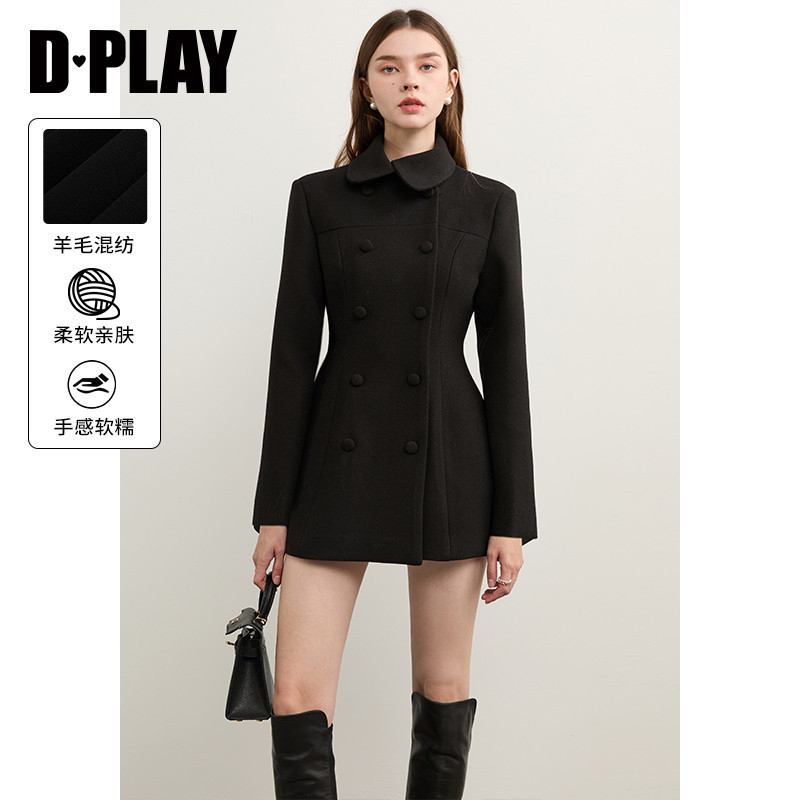 侧插口袋，单面毛呢外套