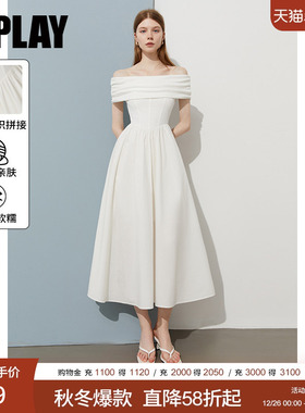 DPLAY【初恋裙系列】2025夏季新款白色一字肩连衣裙女礼服小白裙