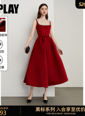 DPLAY【黑标】2026年夏季新款红色连衣裙晚礼服订婚礼服裙敬酒服