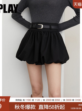 DPLAY【惠品】2025年秋季黑色半身裙女时尚流行短花苞裙蓬蓬裙