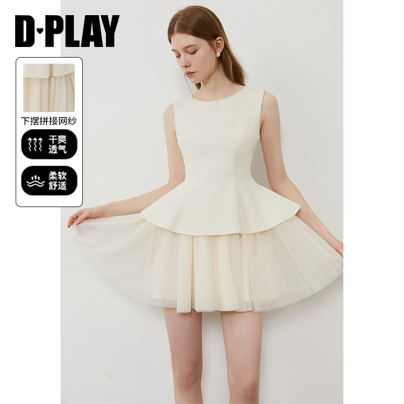 DPLAY2025年夏季新款白色连衣裙女短款礼服网纱裙子公主裙小白裙