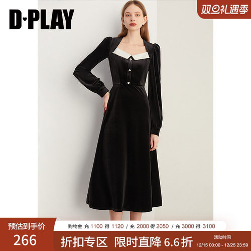 DPLAY年冬丝绒礼服裙黑色