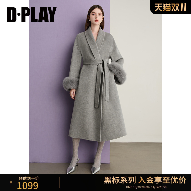 双面呢大衣,翻领,袖口可拆卸毛袖