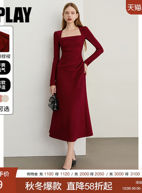 DPLAY【蜜恋衣橱系列】2025秋季新款红色连衣裙女礼服裙子敬酒服