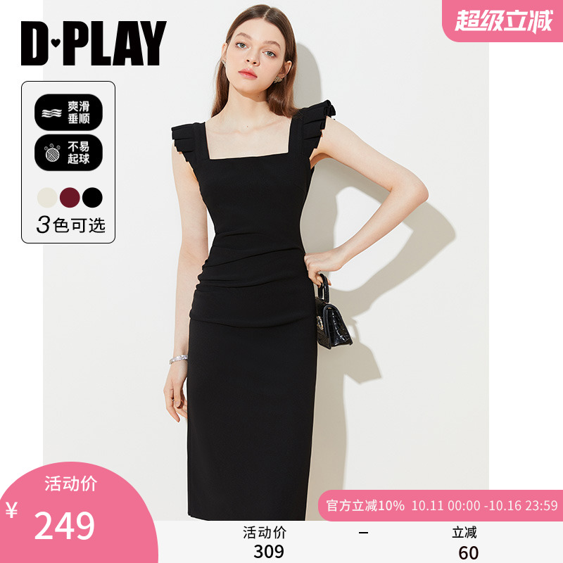 DPLAY方领连衣裙吊带裙小黑裙