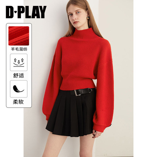 加厚针织套头毛衣DPLAY高领