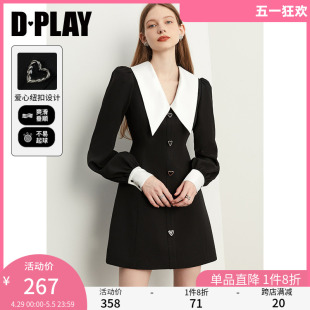 小黑裙收腰气质女白领黑裙子 DPLAY小香风连衣裙黑色连衣裙法式