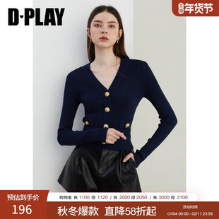 DPLAY【惠品】藏青色毛衣女2026年春季法式修身气质针织衫上衣