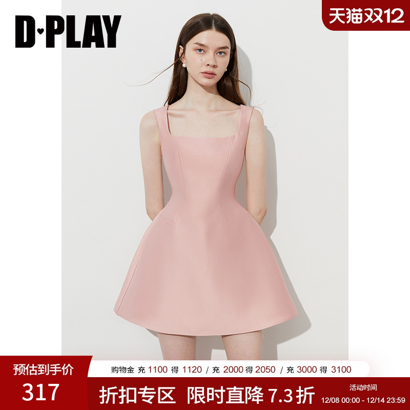 DPLAY2025年夏季新款粉色连衣裙女法式短款礼服裙子公主裙短裙
