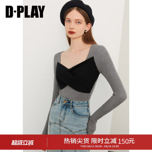 时尚长袖打底衫撞色蝴蝶结DPLAY