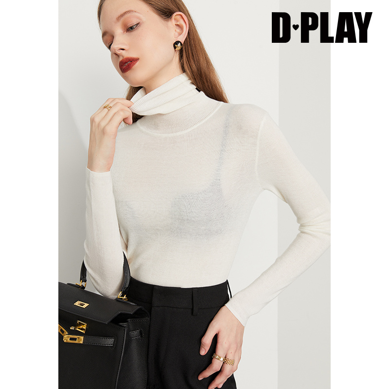 堆堆领修身打底针织衫DPLAY高领