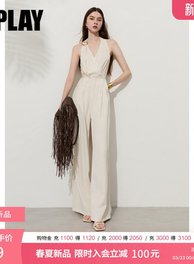 DPLAY白色连体裤女挂脖露背时尚气质收腰连体裤2026年夏季新款