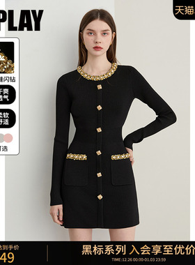 DPLAY【黑标】2025冬季新款黑色轻奢气质连衣裙女针织裙子小黑裙