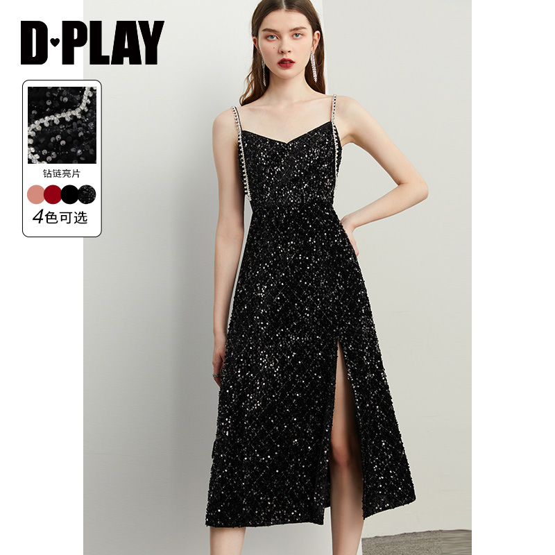 丝绒礼服年会礼服DPLAY闪钻裙