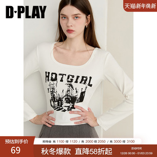 女图案字母印花时尚 DPLAY 白色T恤衫 2025年秋季 上衣 惠品