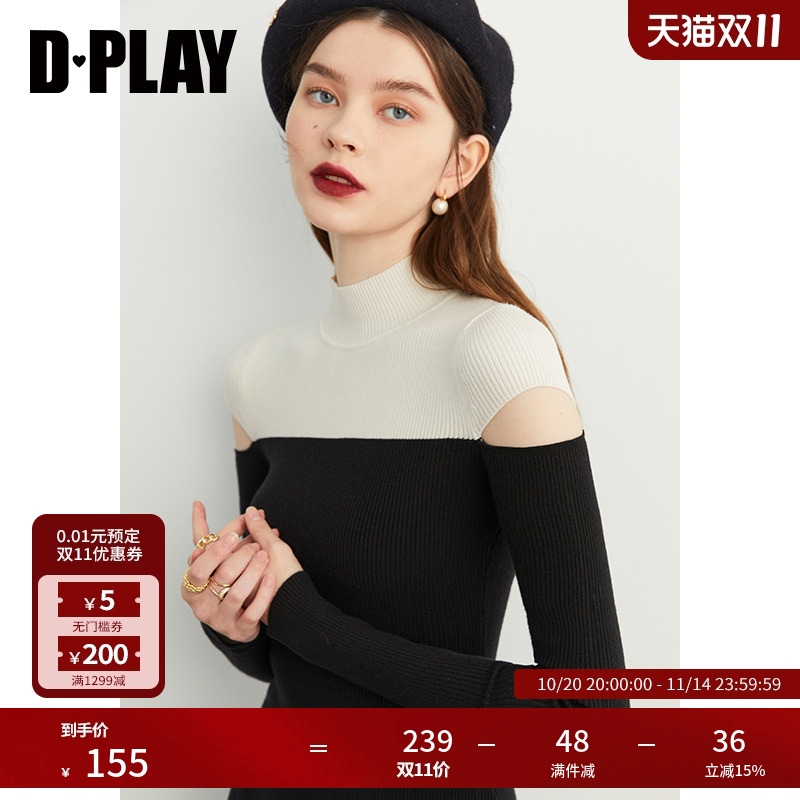 复古针织套头毛衣DPLAY半高领