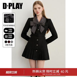 DPLAY2026年春季新款黑色连衣裙女独特蝴蝶结收腰短款裙子短裙